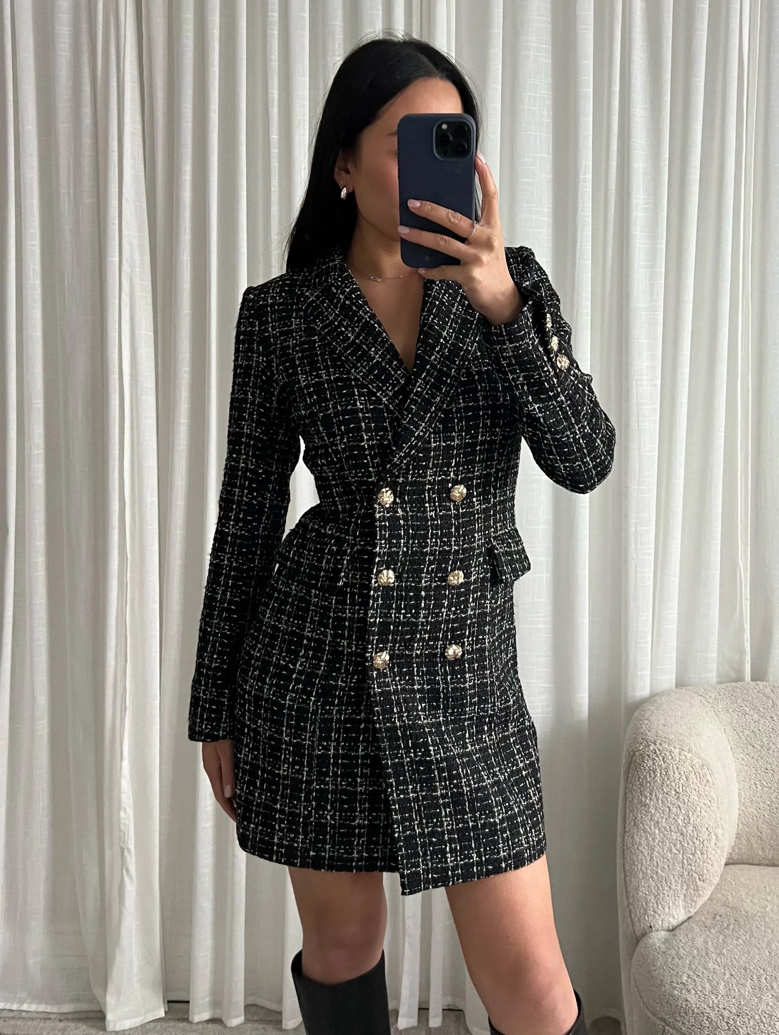 Tweed Blazer Dress in Black
