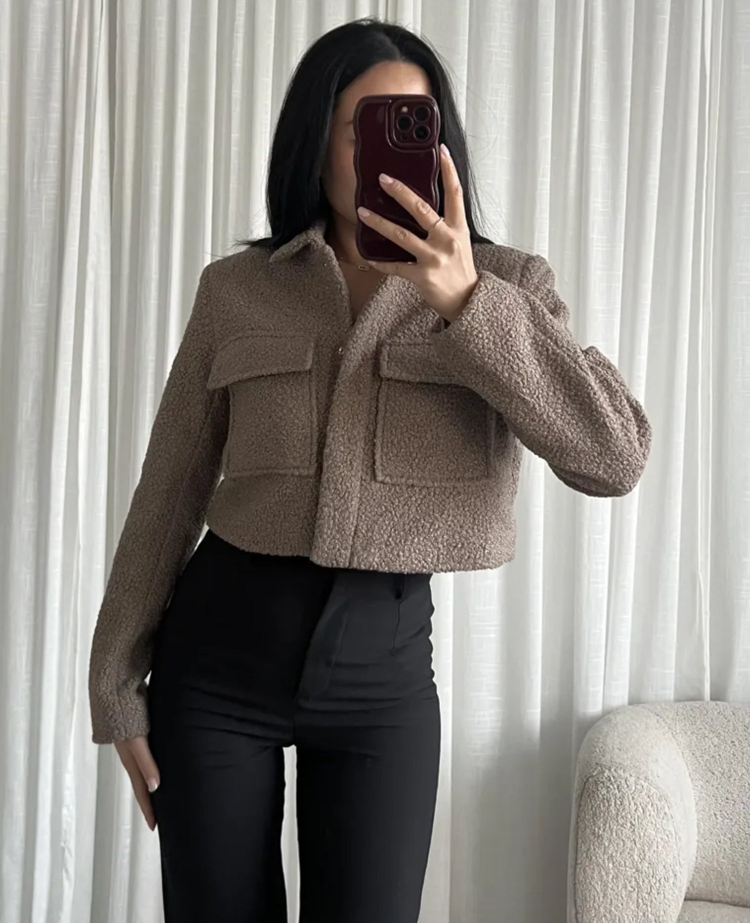 Teddy Crop Jacket in Brown