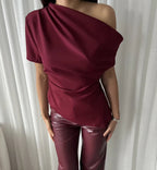 Asymmetric Satin Top in Burgundy