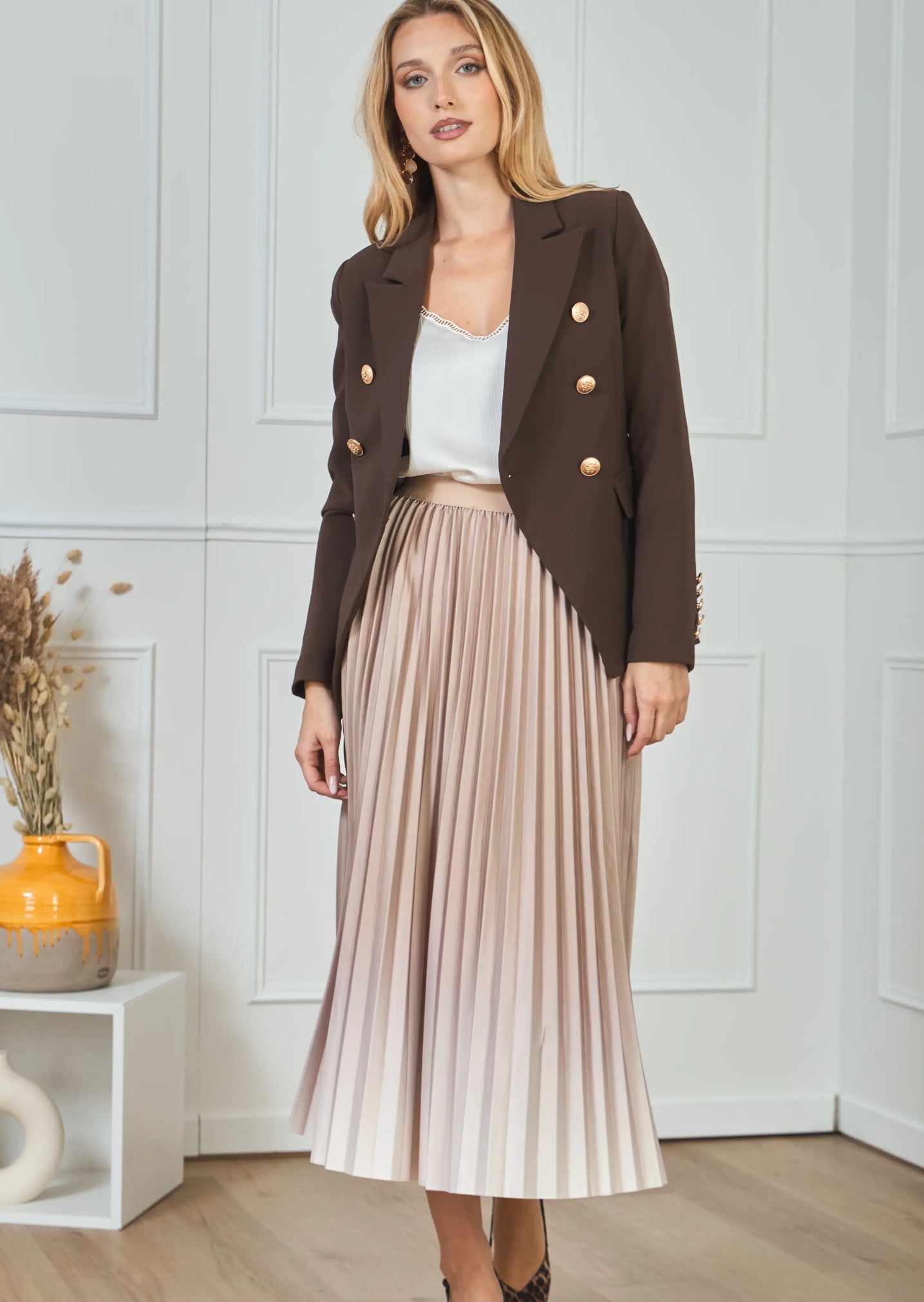 Pleated Midi Skirt | Flowing Elegance in Beige, Wine & Brown