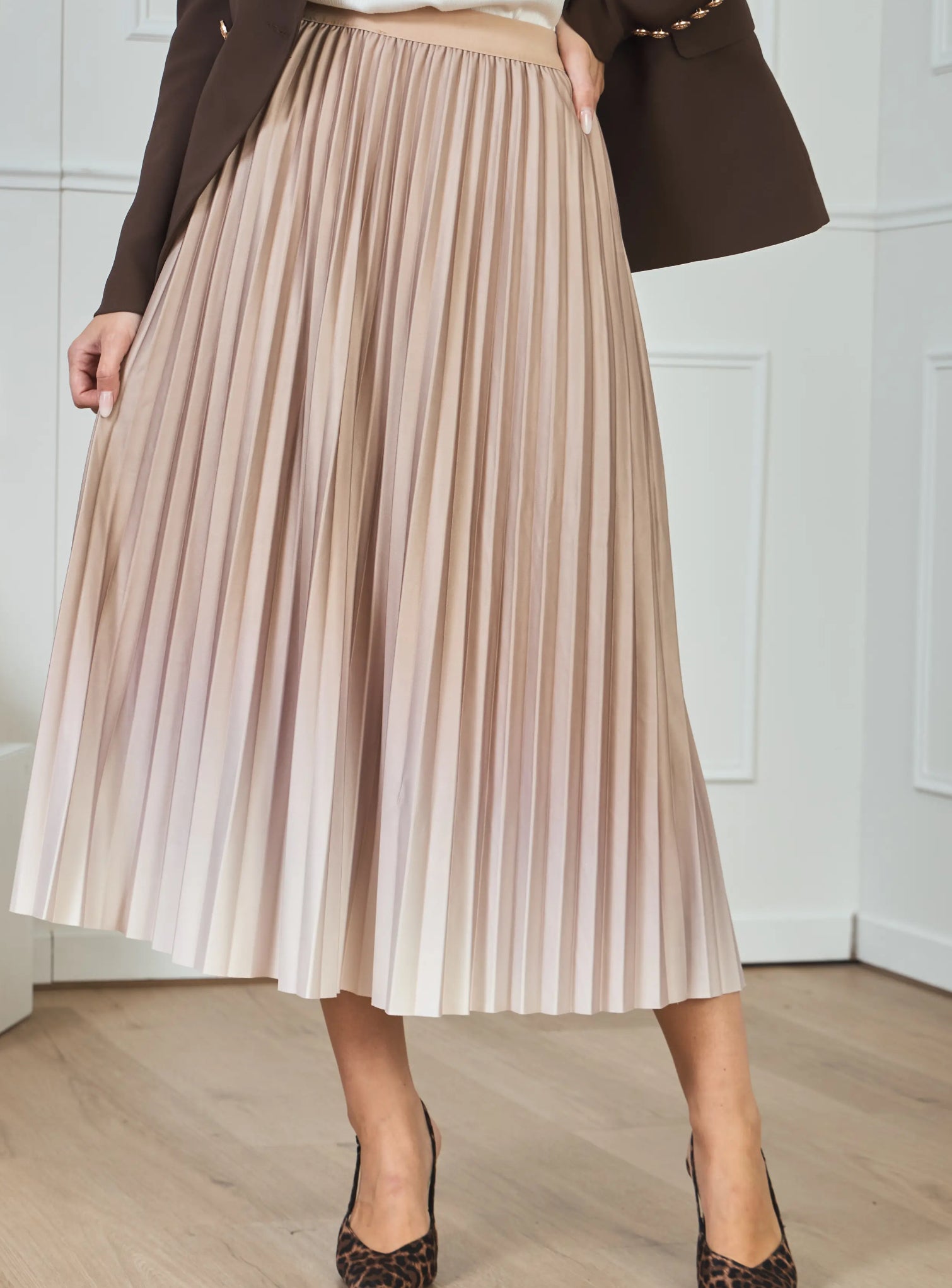 Pleated Midi Skirt | Flowing Elegance in Beige, Wine & Brown
