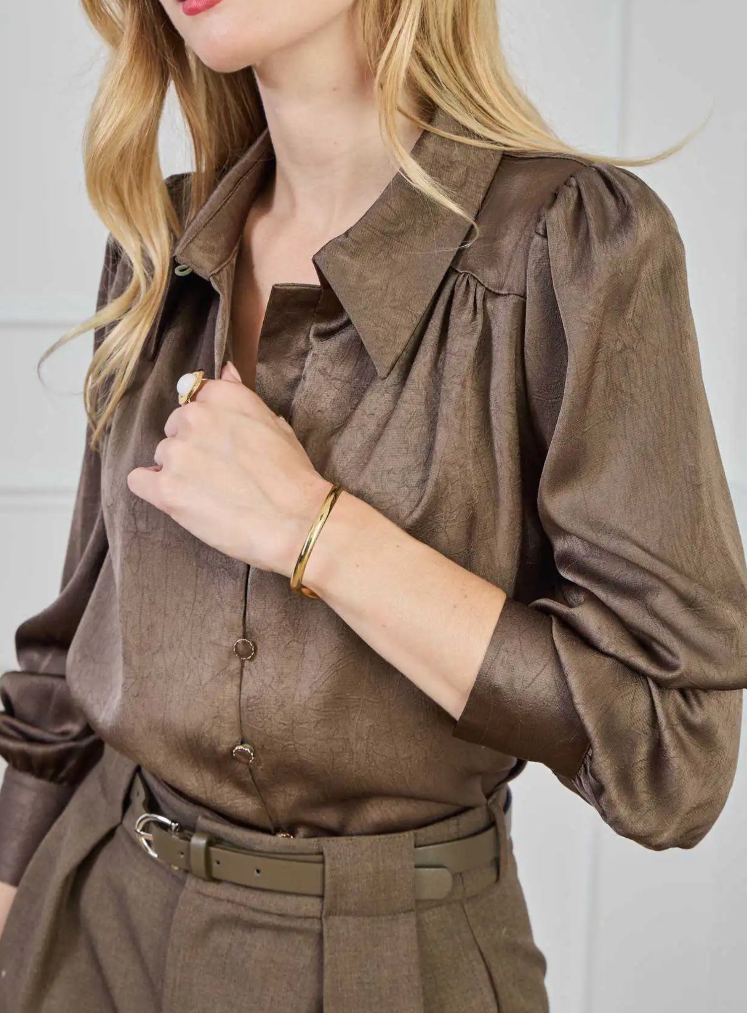 Satin Button-Up Shirt | Available in Brown, Rust & Beige