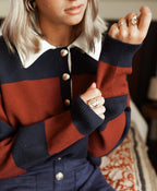 Navy and Brick Striped Polo Sweater | Preppy Knit Classic