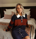 Navy and Brick Striped Polo Sweater | Preppy Knit Classic