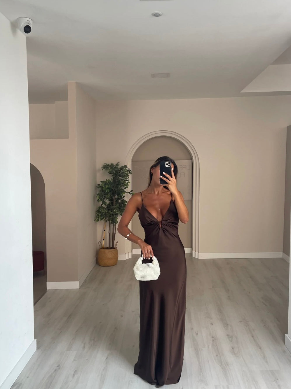 Chocolate Satin Twist Maxi Dress
