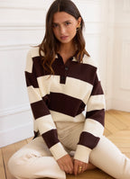 Brown and Cream Striped Polo Knit