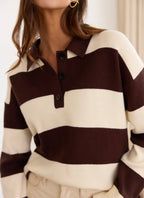 Brown and Cream Striped Polo Knit