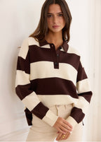 Brown and Cream Striped Polo Knit