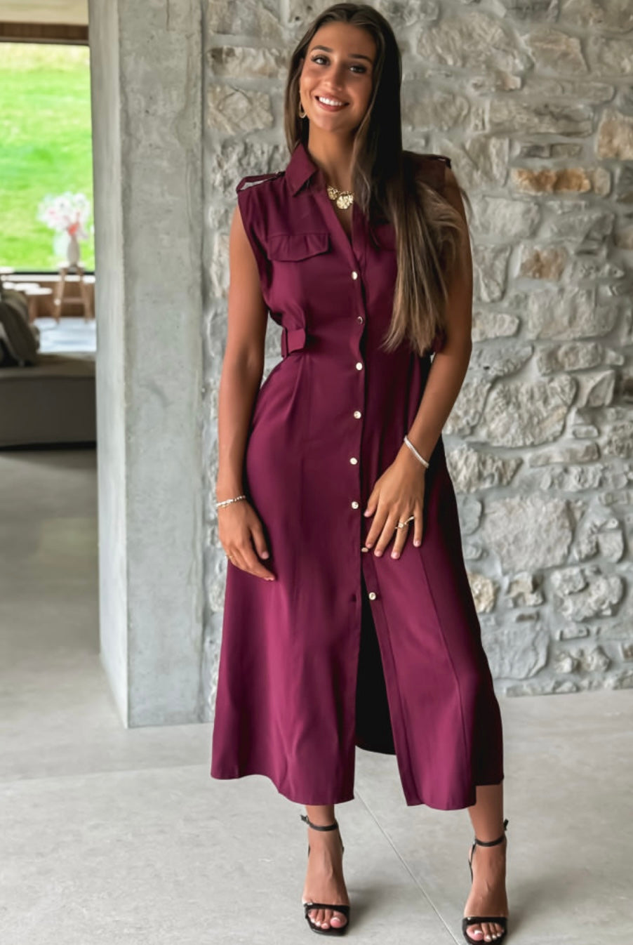 Sleeveless Button-Down Midi Dress