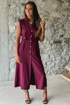 Sleeveless Button-Down Midi Dress