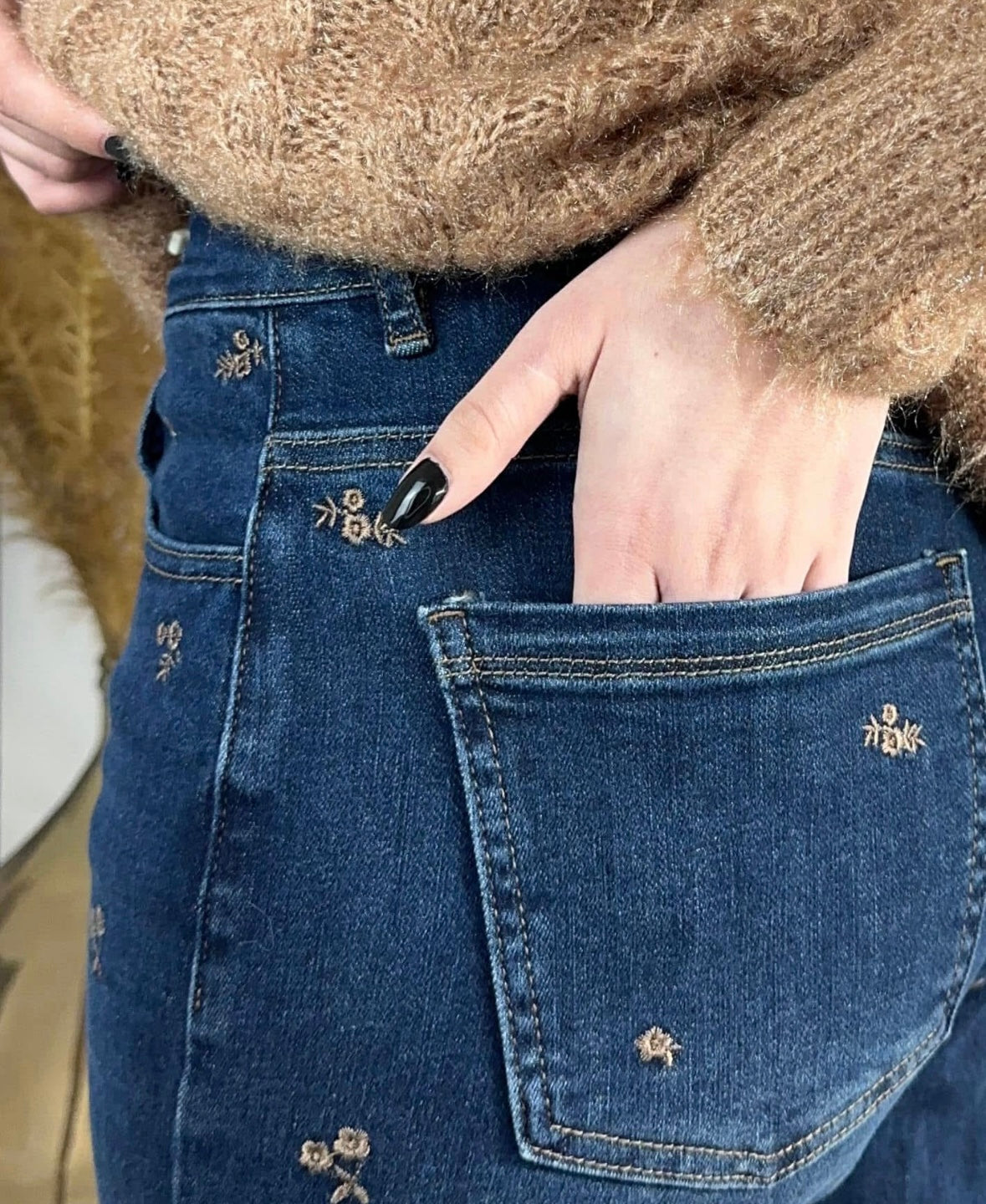 Embroidered Floral Denim Jeans