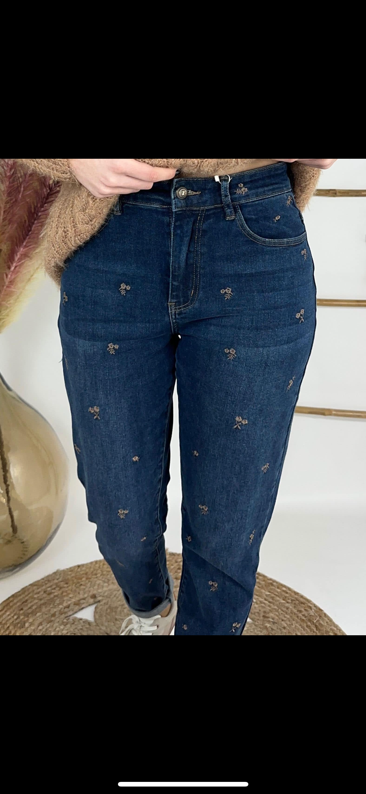 Embroidered Floral Denim Jeans