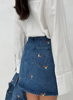 Embroidered Denim Mini Skirt