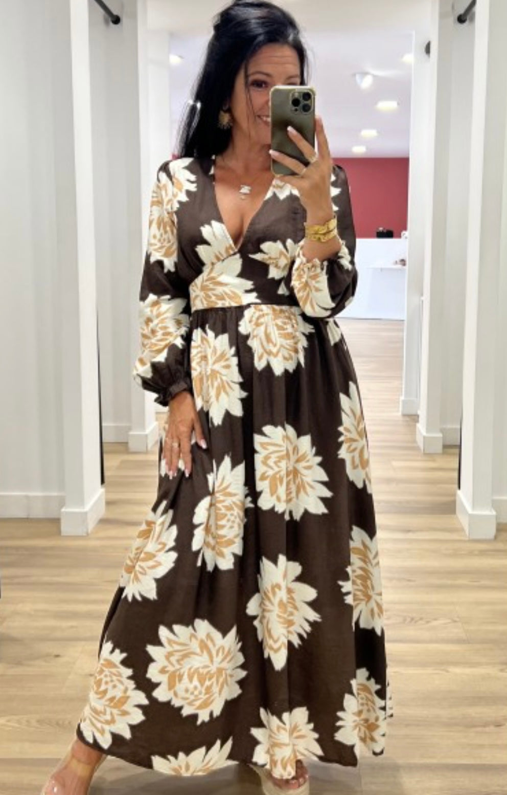 Floral Maxi Dress — Chocolate & Cream