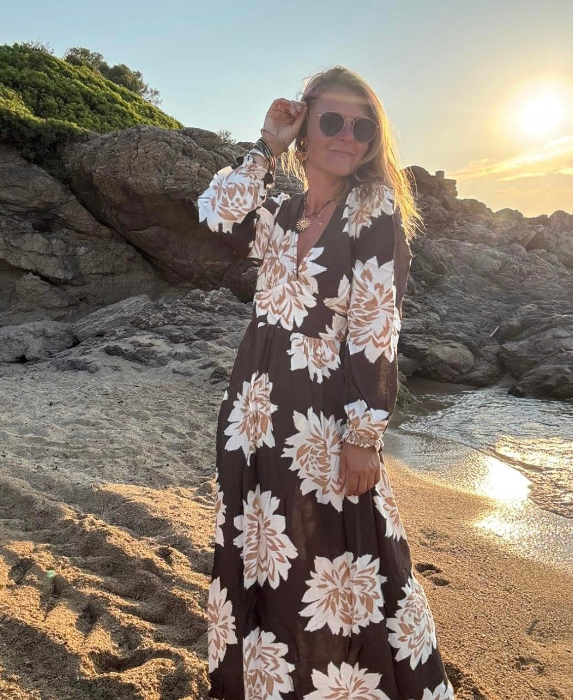 Floral Maxi Dress — Chocolate & Cream