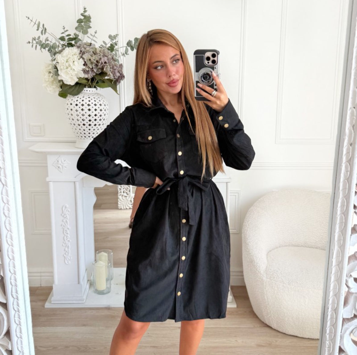 Faux Suede Shirt Dress