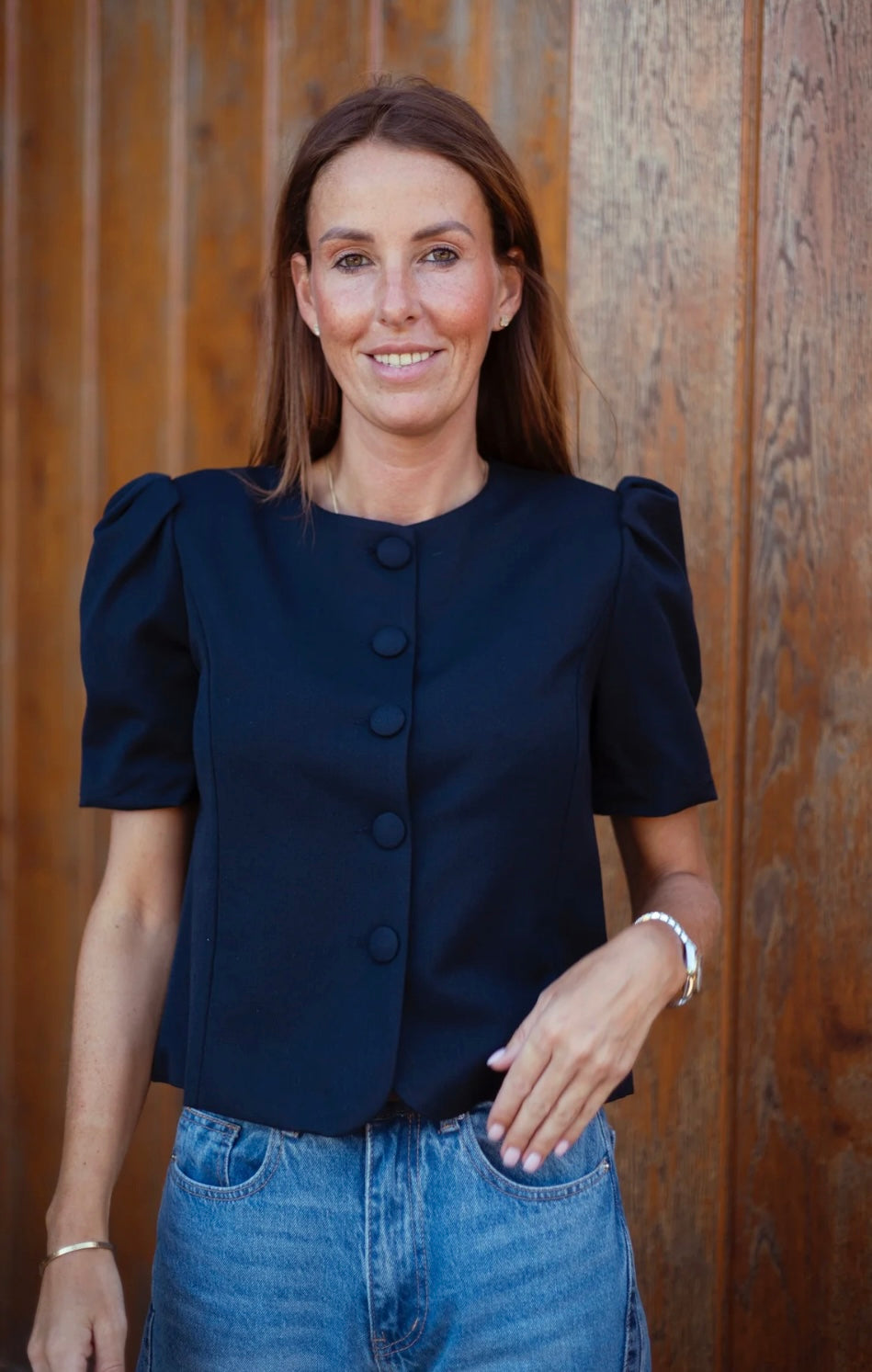 Burgundy Short-Sleeve Structured Blazer