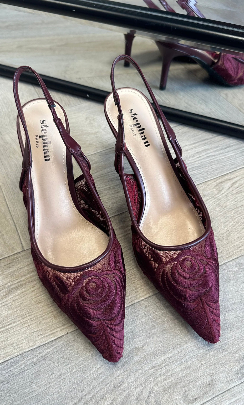 The Bordeaux Lace Slingback Heels – Elegance in Every Stitch