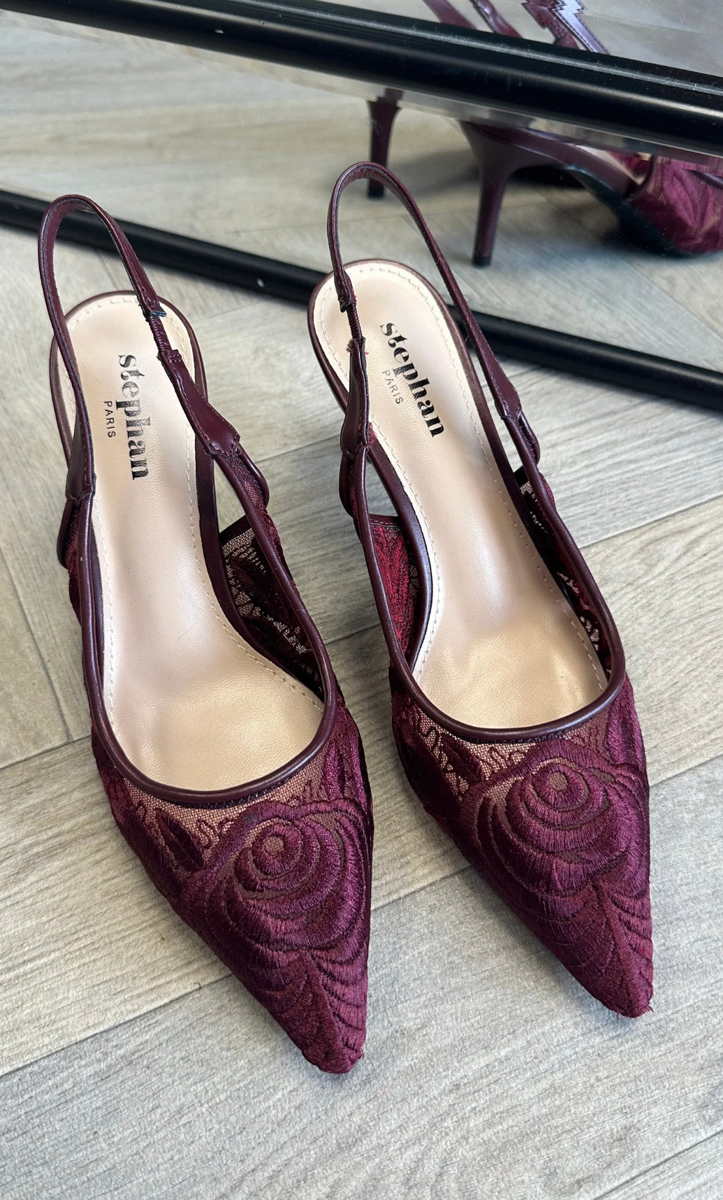 The Bordeaux Lace Slingback Heels – Elegance in Every Stitch
