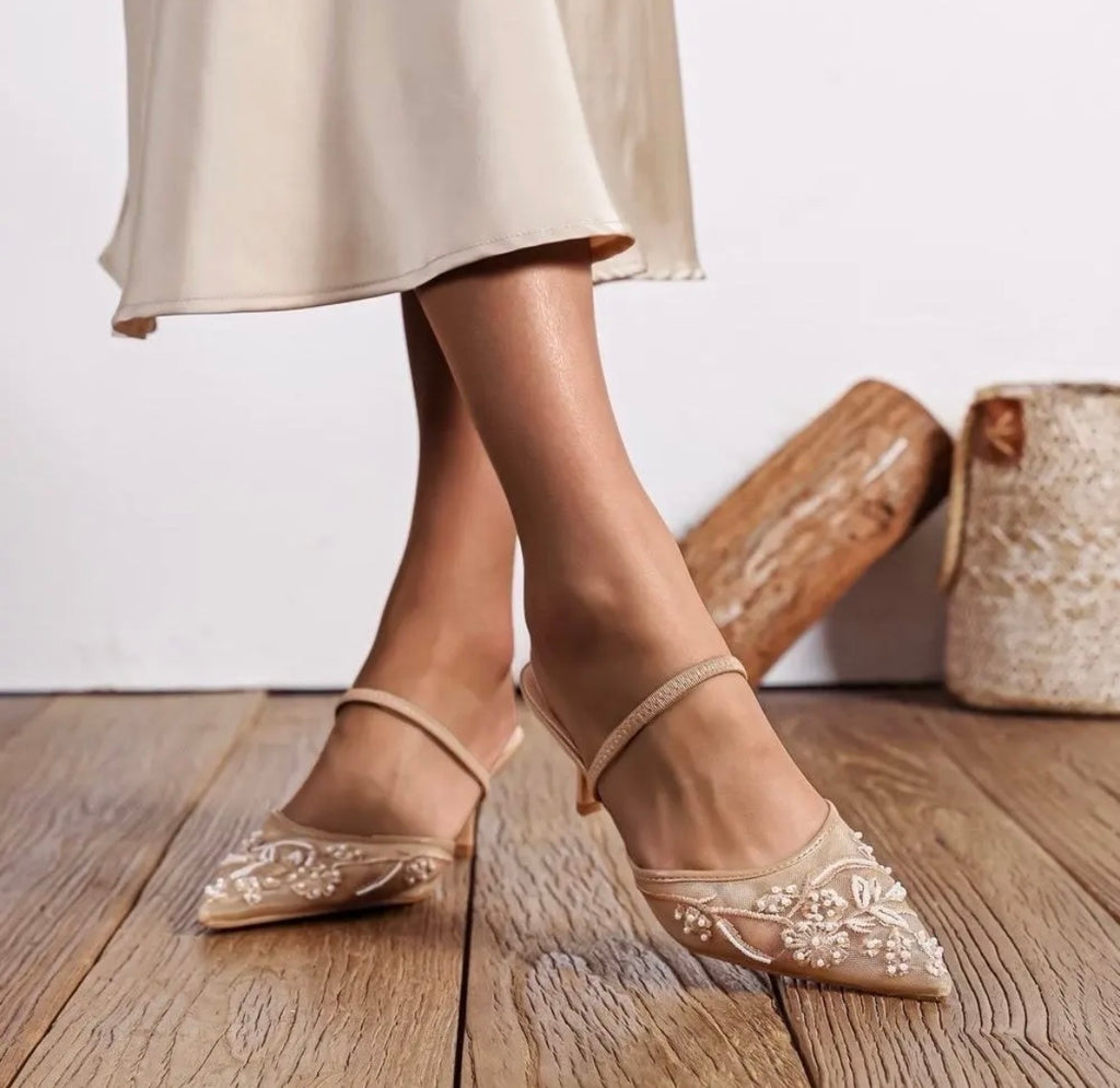 The Blossom Embroidered Mesh Heels – Romantic Elegance Redefined