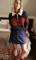 Navy and Brick Striped Polo Sweater | Preppy Knit Classic
