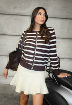 Women’s Brown and Cream Striped Cardigan – Button-Up Knit Top 25WC012