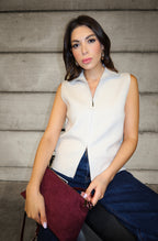 Women’s Sleeveless Zip Knit Top – Available in Beige, Brown & Wine