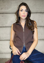 Women’s Sleeveless Zip Knit Top – Available in Beige, Brown & Wine