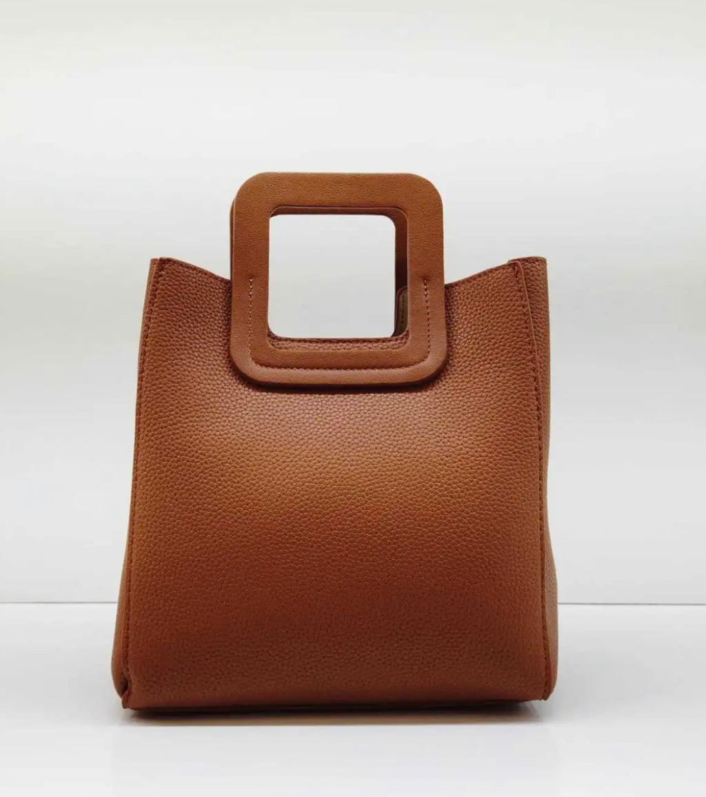 Sculpted Square Handle Tote Bag – Architectural Elegance, Effortless Edge