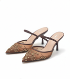 Embellished Mesh Mule Heels 2917