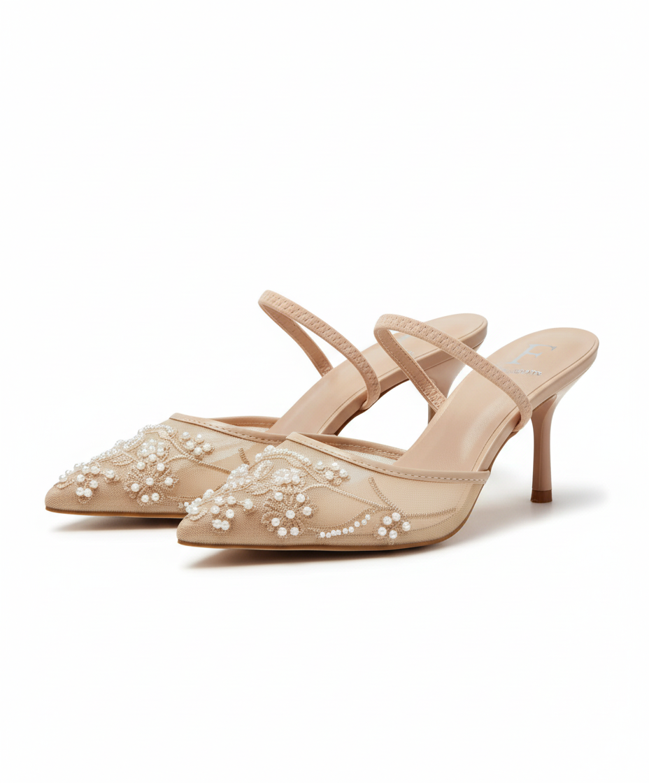 Embellished Mesh Mule Heels 2917