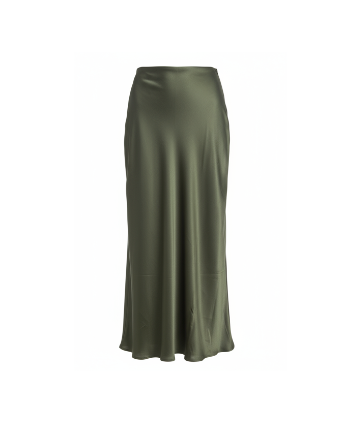 Satin Midi Skirt – Olive & Burgundy