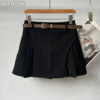 Belted Pleated Wrap Mini Skirt W49756