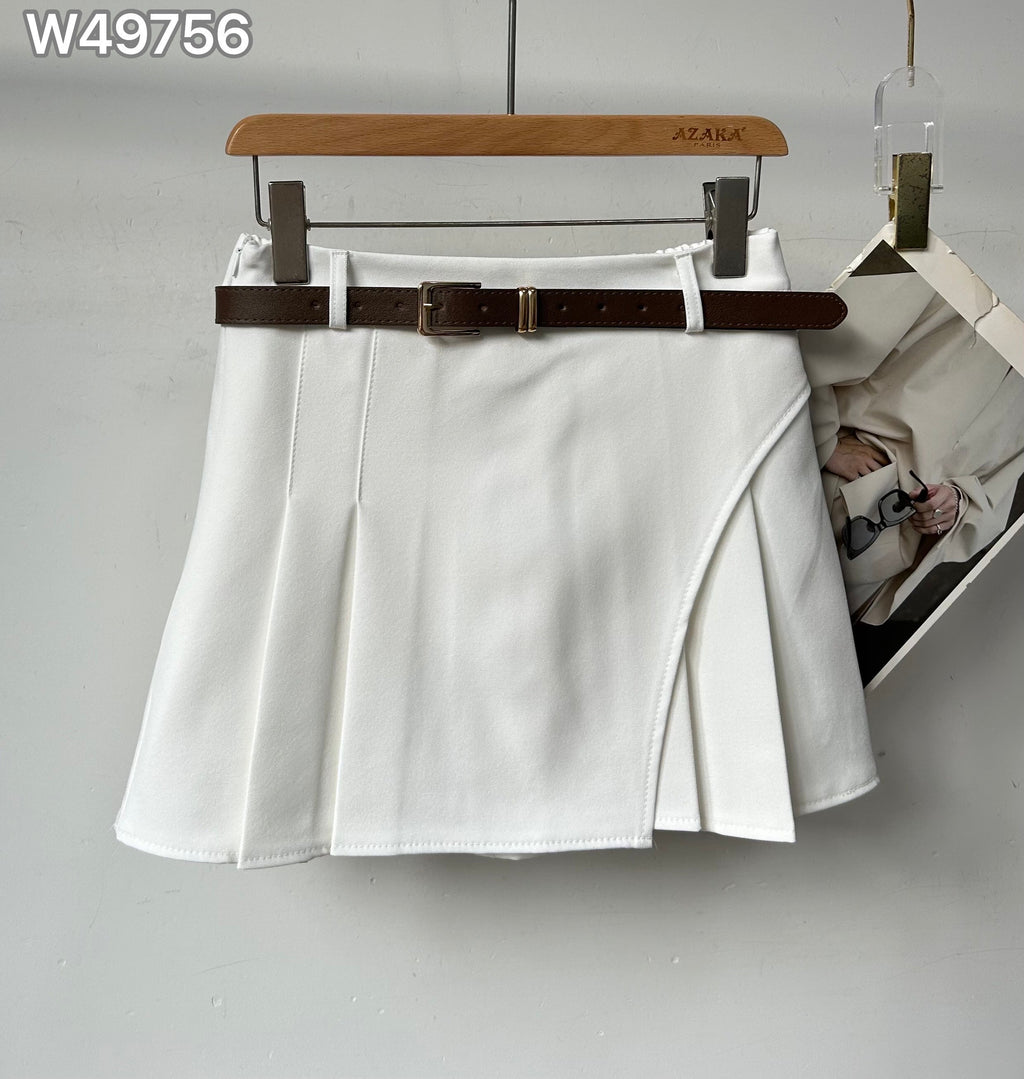 Belted Pleated Wrap Mini Skirt W49756