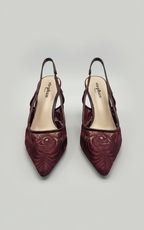 The Bordeaux Lace Slingback Heels – Elegance in Every Stitch