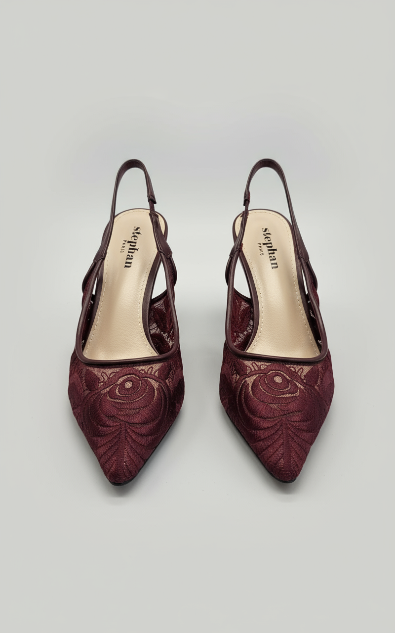 The Bordeaux Lace Slingback Heels – Elegance in Every Stitch