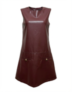 Women’s Sleeveless Faux Leather Mini Dress  27250 – Wine, Also Available in Brown