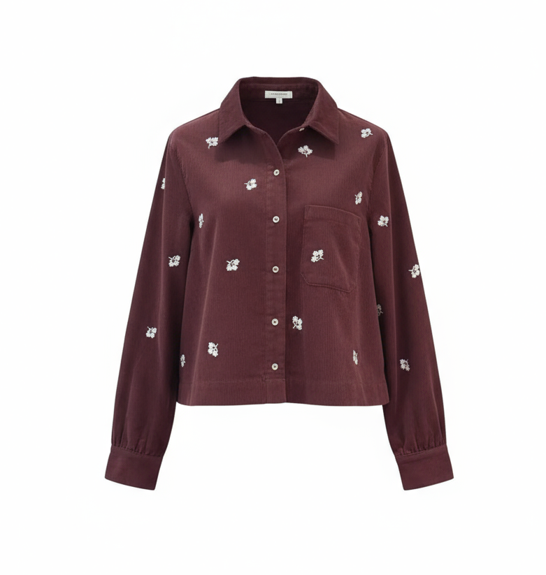 Embroidered Corduroy Overshirt– Deep Wine 4753