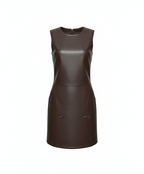 Women’s Sleeveless Faux Leather Mini Dress  27250 – Wine, Also Available in Brown