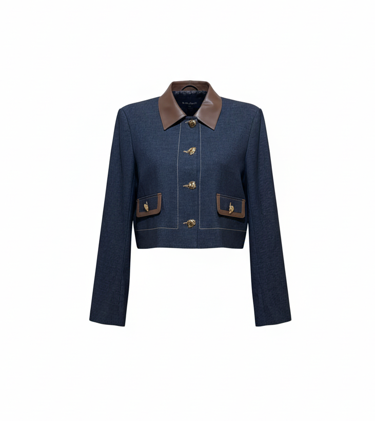 Denim & Cognac Trim Cropped Heritage Jacket 26971