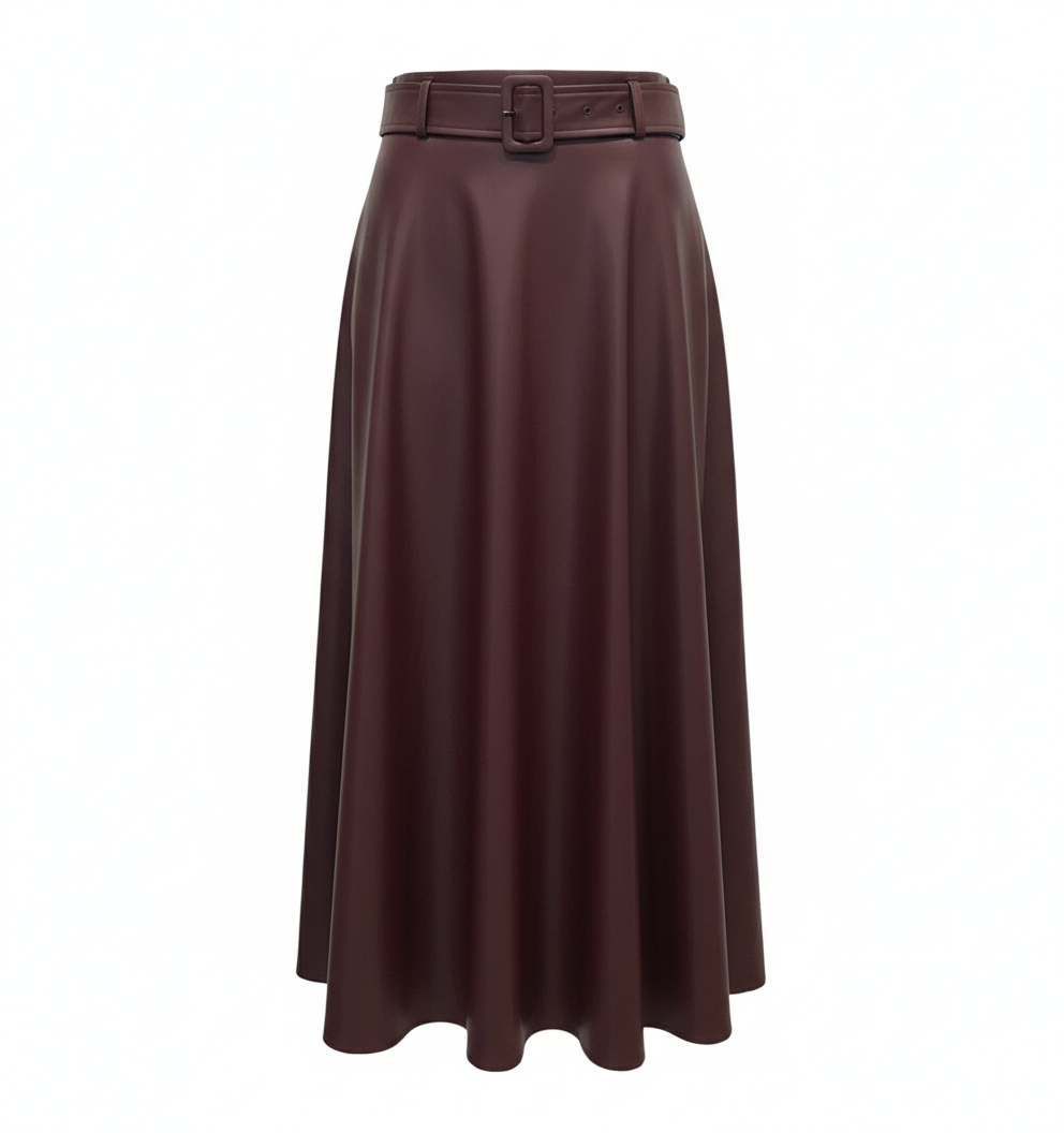 Belted Flared Midi Skirt 741