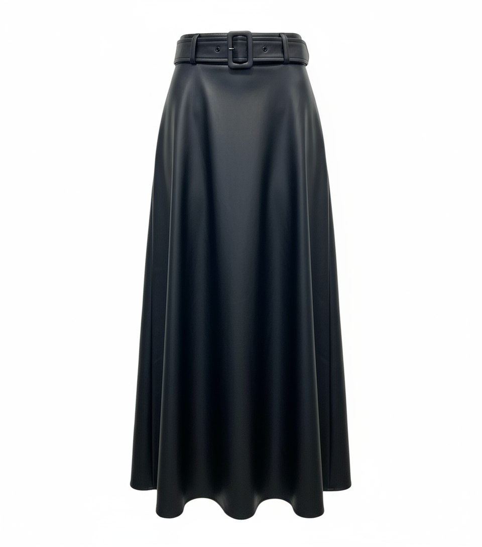 Belted Flared Midi Skirt 741