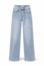 Light Wash Wide Leg Jeans with Charm Chain Detail 2745