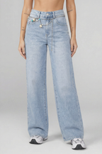 Light Wash Wide Leg Jeans with Charm Chain Detail 2745