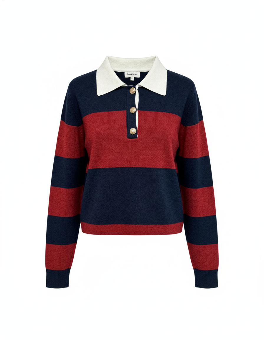Navy and Brick Striped Polo Sweater | Preppy Knit Classic