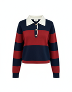 Navy and Brick Striped Polo Sweater | Preppy Knit Classic
