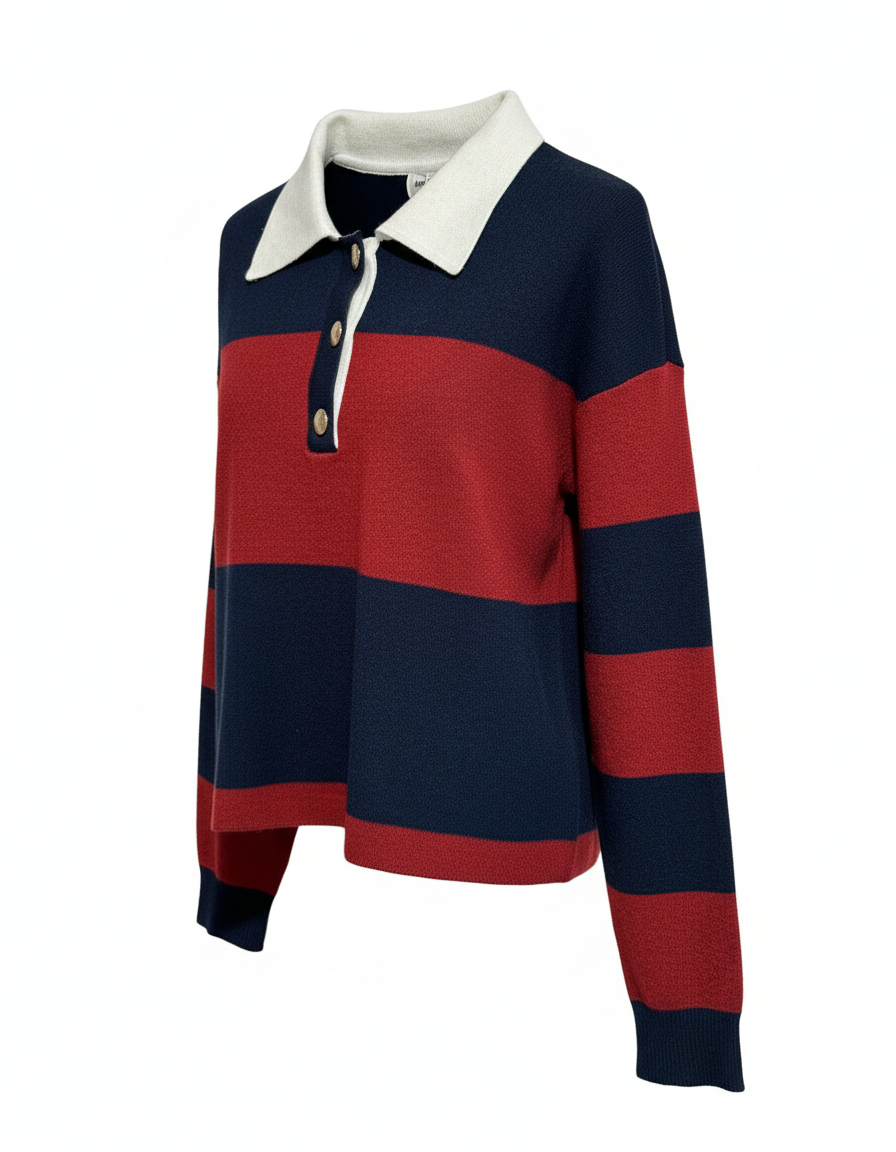 Navy and Brick Striped Polo Sweater | Preppy Knit Classic