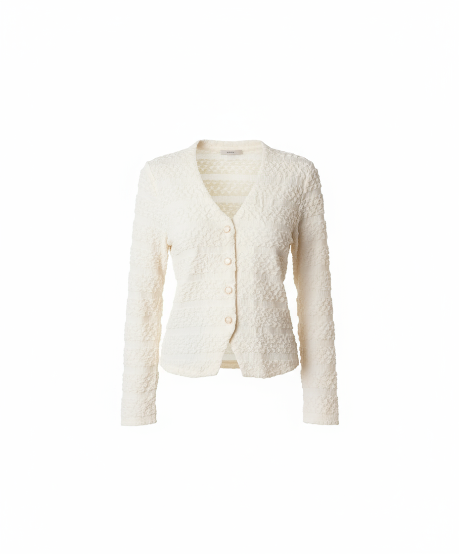 Textured Button-Up Cardigan | Elegant Cream Knit Top