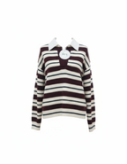 Beige and Cream Striped Knit Polo