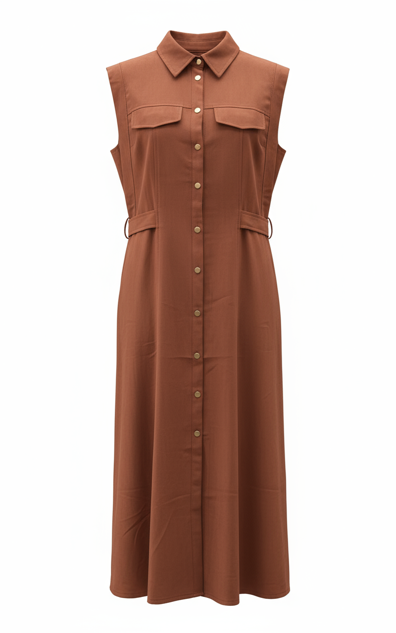 Sleeveless Button-Down Midi Dress